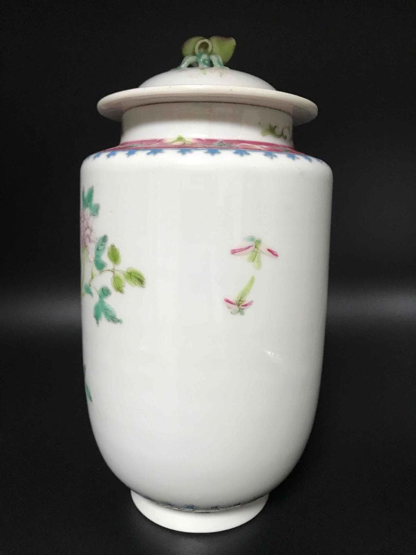 民国時代 洪憲年製 粉彩吉祥花桃紋花瓶 桃取手蓋