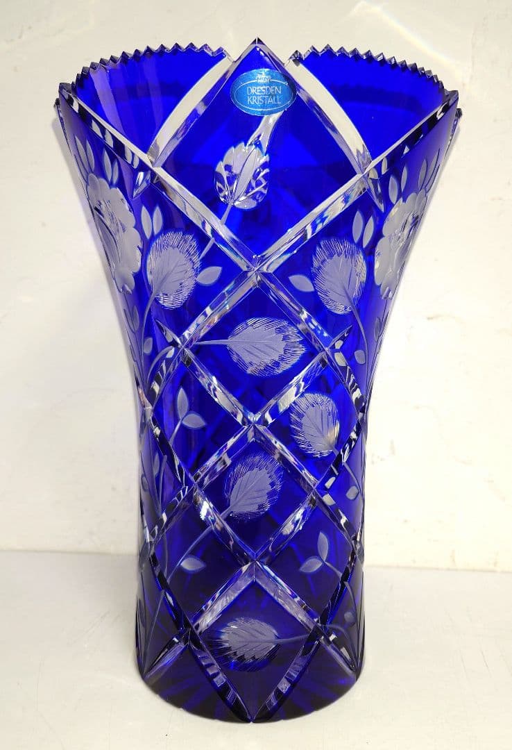 アルンシュタットクリスタル切子花瓶ドイツ製コバルトブルー