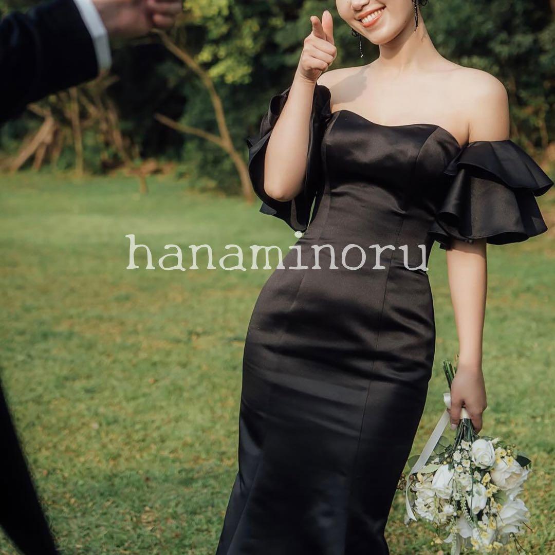披露宴　結婚式　ドレス　前撮り　黒　パーティー　街撮り　二次会　お色直し　秋婚