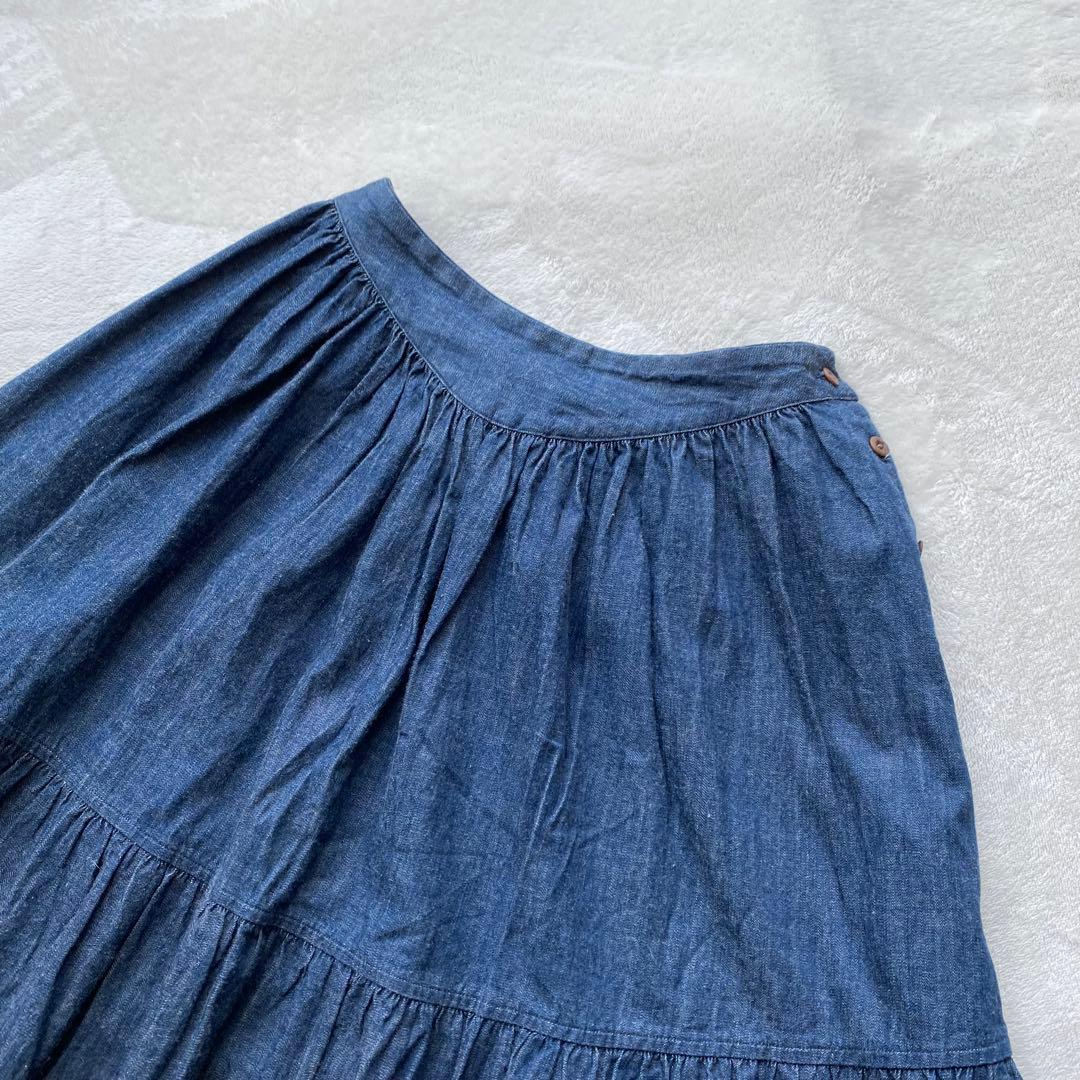 45rpm インディゴ コットンフレアティアードスカート ブルー サイズ3
