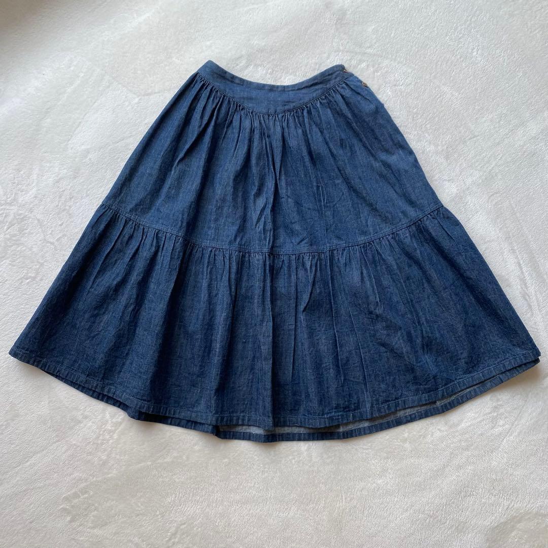 45rpm インディゴ コットンフレアティアードスカート ブルー サイズ3