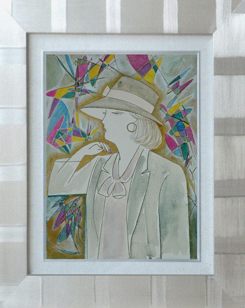 油絵 菅家令子 絵 絵画インテリア額付(青緑＋金色の枠) F4-071412女性