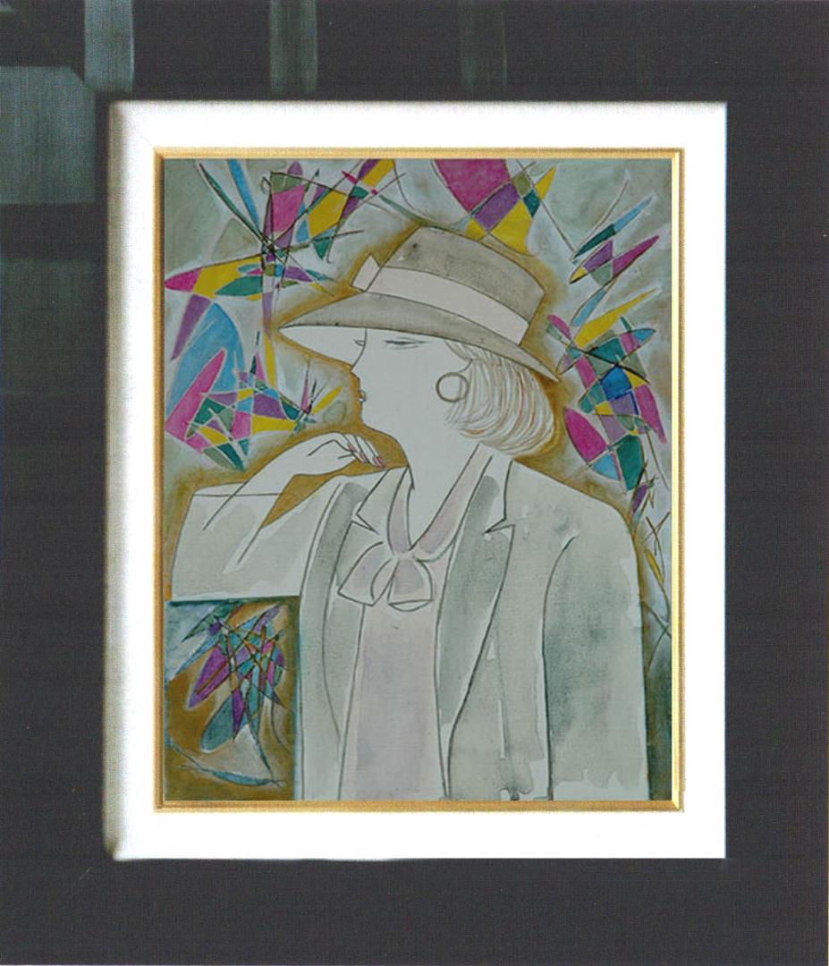 油絵 菅家令子 絵 絵画インテリア額付(青緑＋金色の枠) F4-071412女性