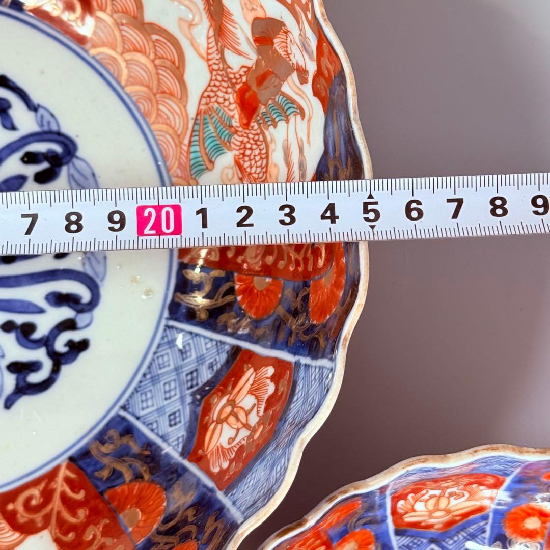 古伊万里 大聖寺伊万里 染錦三方龍仙人菊花型鉢 三ツ鉢揃い