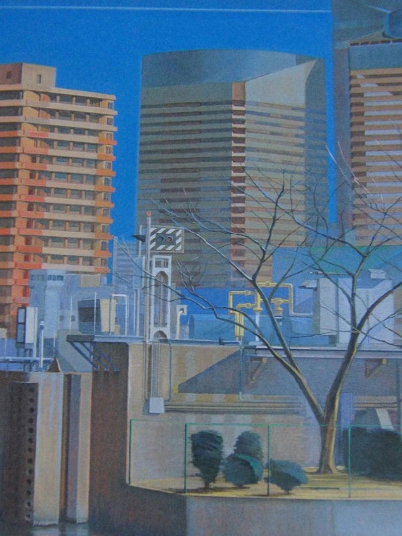 太田洋三、【築地川水門】、希少な額装用画集より、新品額装付