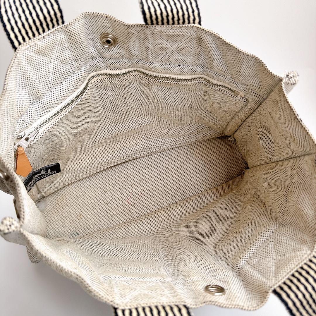 エルメス フールトゥPM ハンド トート バッグ グレー ブラック ストライプ