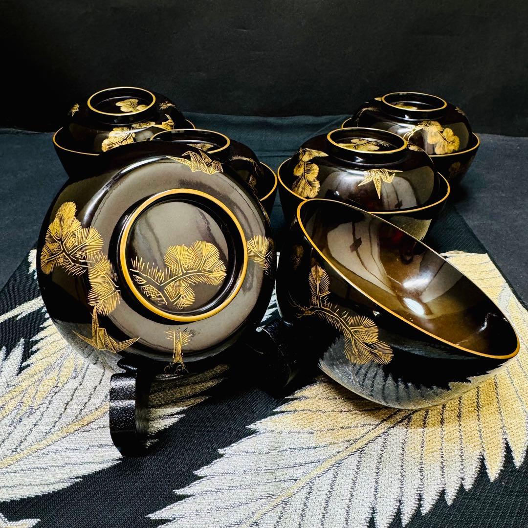 高級輪島塗熨斗蒔絵煮物椀五客