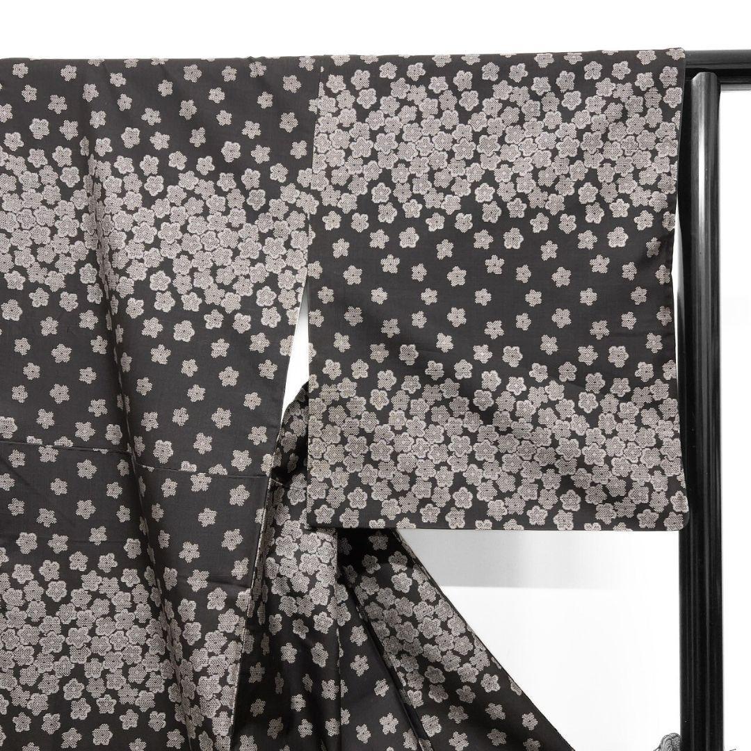 小紋 大島紬 泥染 横縞 花模様 ブラウン 着物 053a p 着物 大島紬