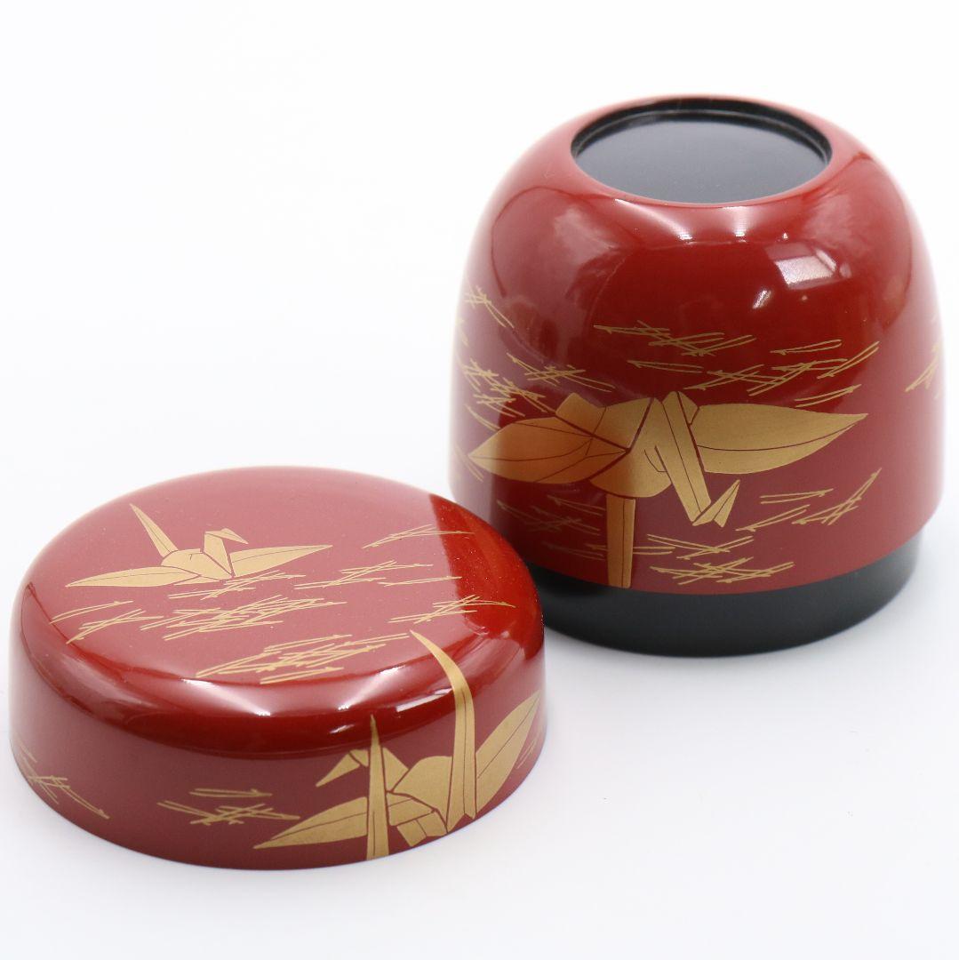 蒔絵師 定峯作 折鶴松葉蒔絵 朱塗 中棗 茶道具 共箱 V818