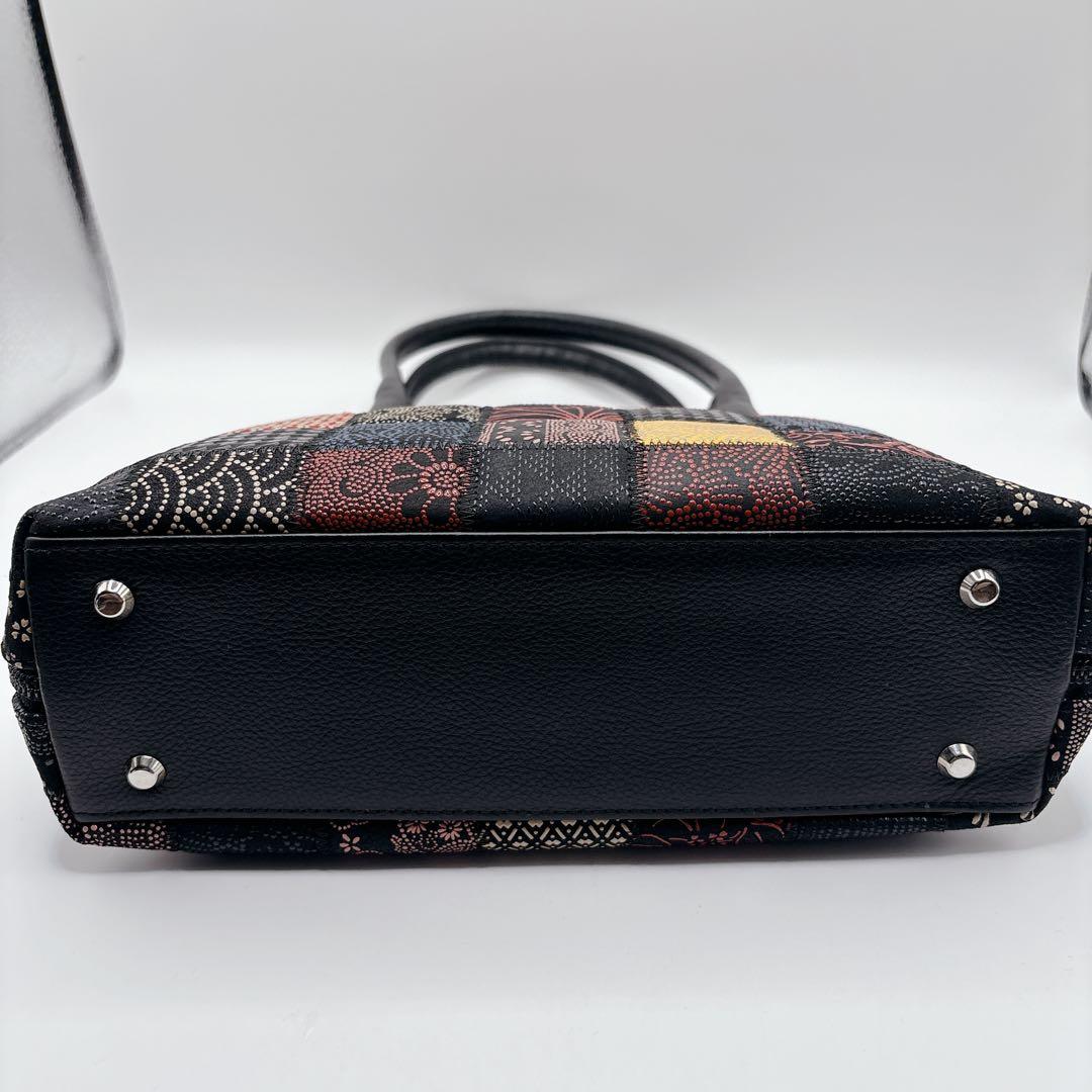 未使用級 印傳屋 印伝 パッチワークハンドバッグ JRA公認 鹿革 長財布付き