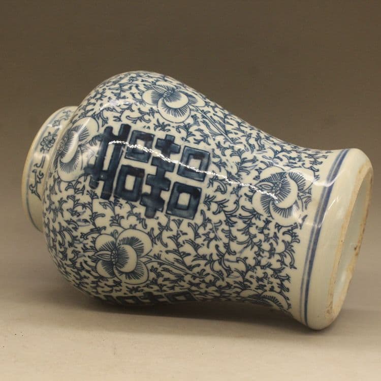 清光緒青花双喜纏枝蓮将軍壺 景徳鎮 陶磁器 装飾品 現代工芸品 美術品 置物