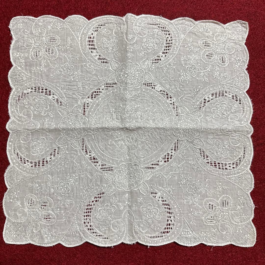 汕頭 スワトウ swatou レース 刺繍入り ホワイト ハンカチ レディース