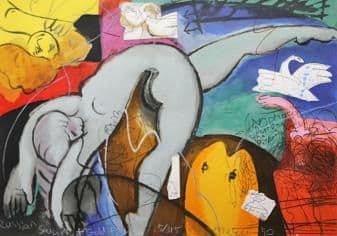 マイケルルー「RUSSIAN SWAN＆GOLD FISH」版画 直筆サイン