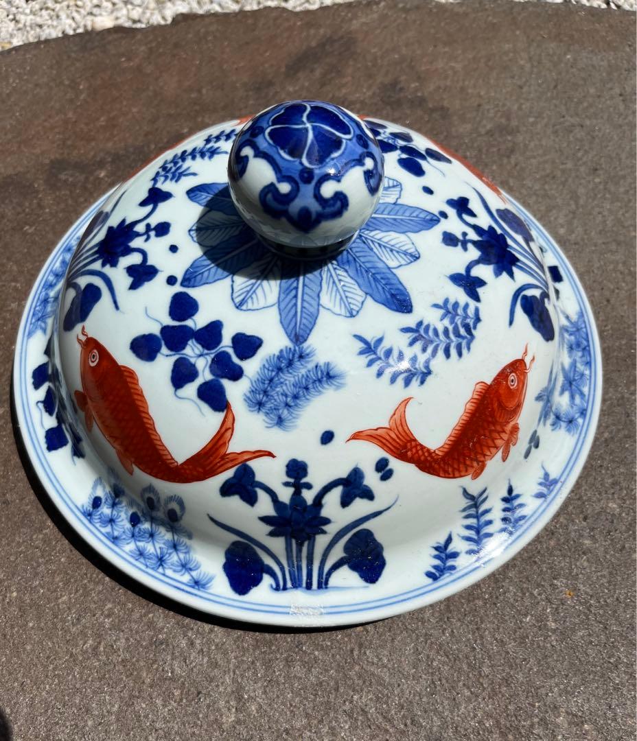 五彩魚藻紋蓋罐　景徳鎮窯　北京故宮博物院　秘蔵　監製証明書付　復刻製作