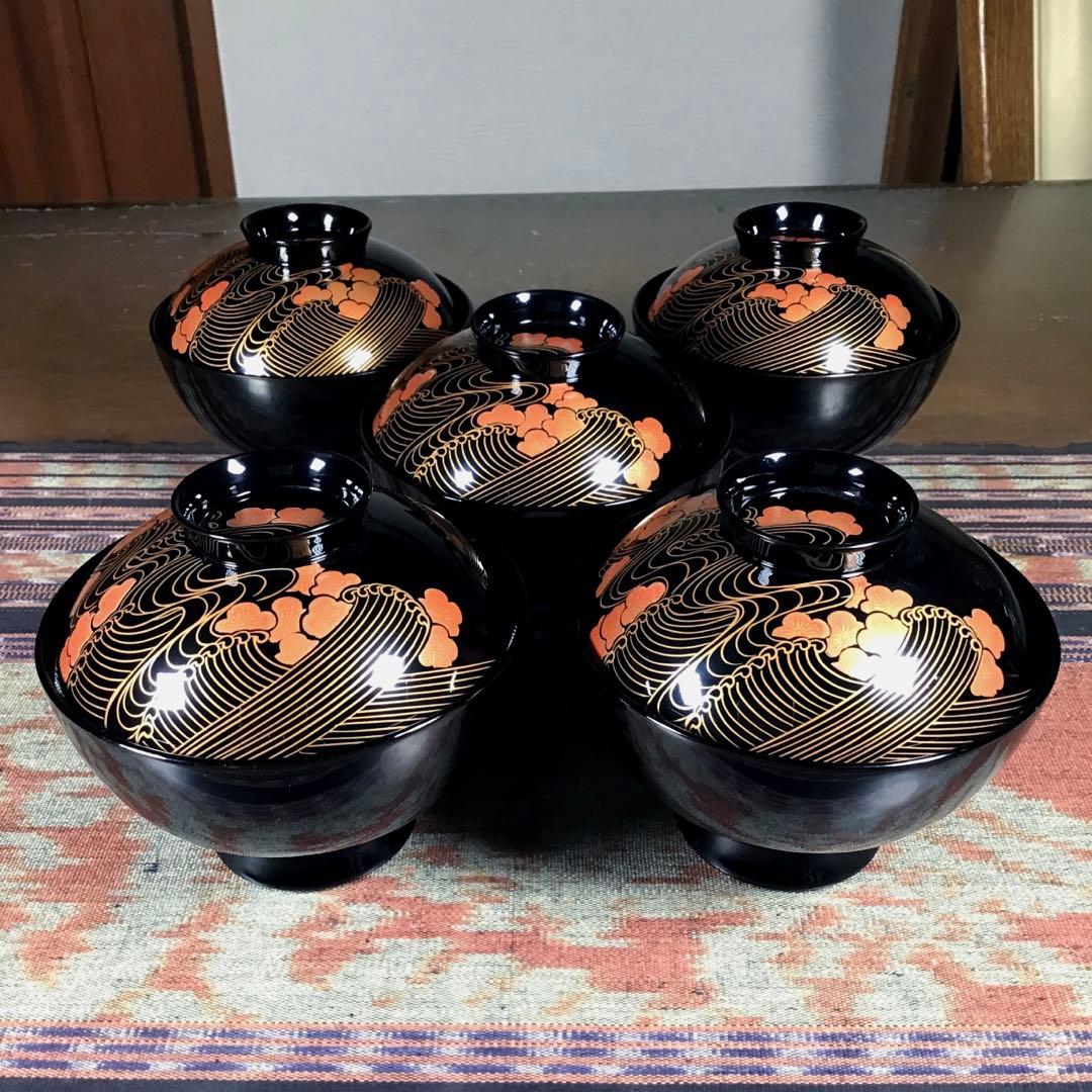 漆器 御吸物 椀 5客セット 会津塗 木箱付き 限定 ・美会津塗