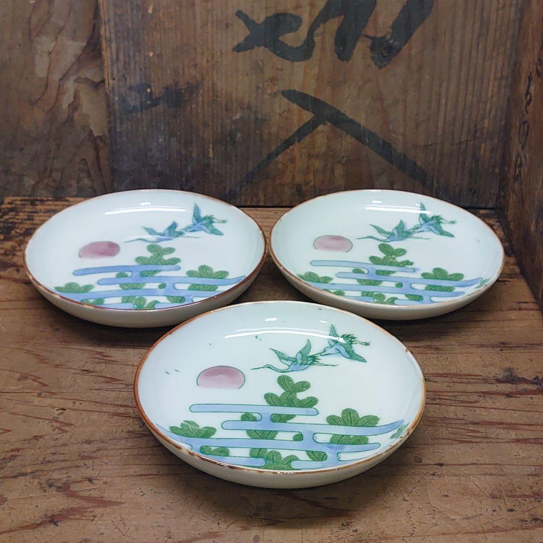 昔のお皿3枚セット 「Aけ2 レトロ 鶴 印判 明治 大正 昭和 江戸骨董」 昔のお皿3枚セット 「Aす2 レトロ 桃 印判 明治 大正 昭和 江戸骨董