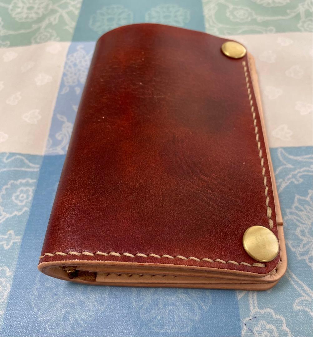 トラッカーウォレット　ミドルサイズ　お札を楽に収納　赤＋茶＋ナチュラル