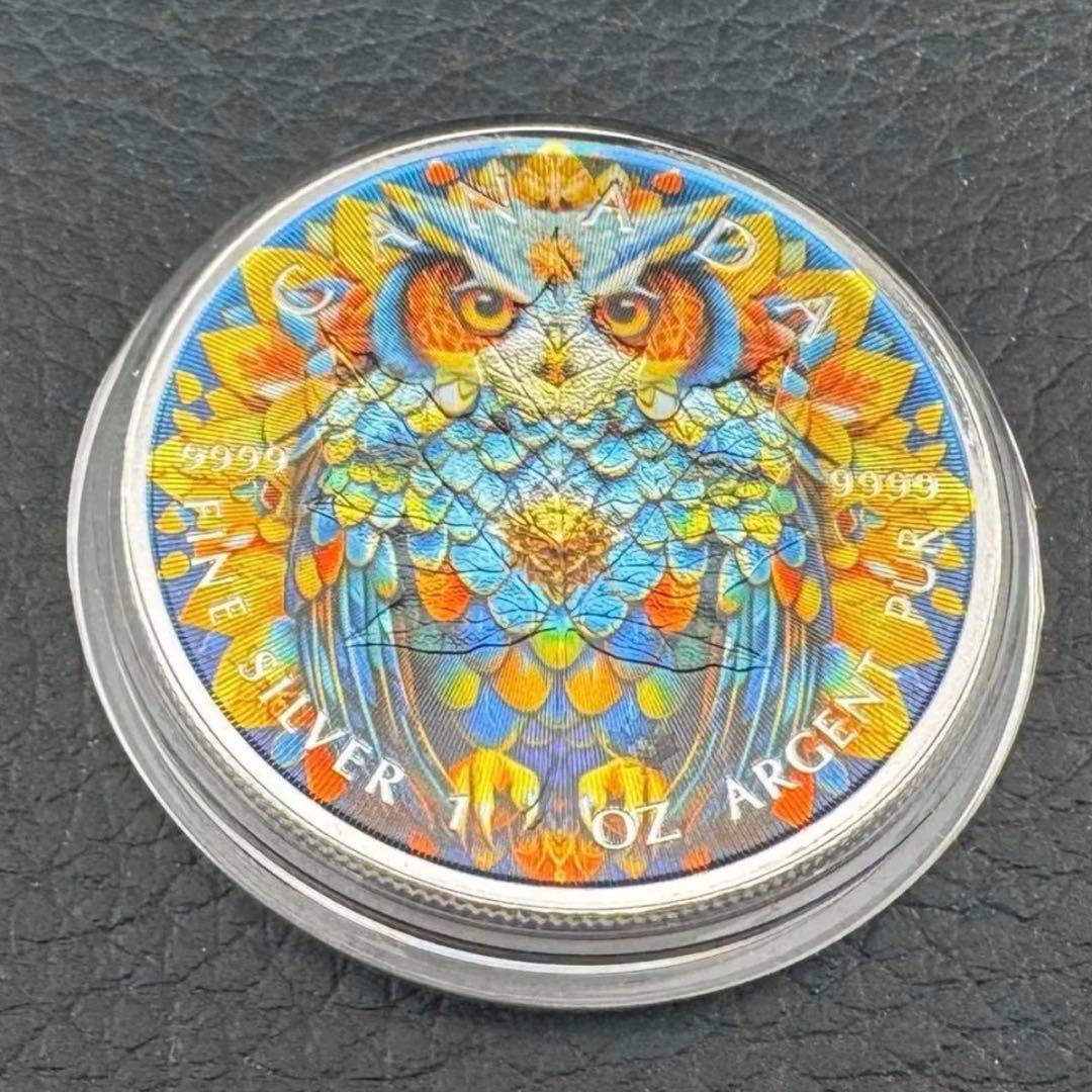 メイプルリーフ 銀貨 カラー マンダラフクロウ 曼荼羅梟 1オンス 1oz