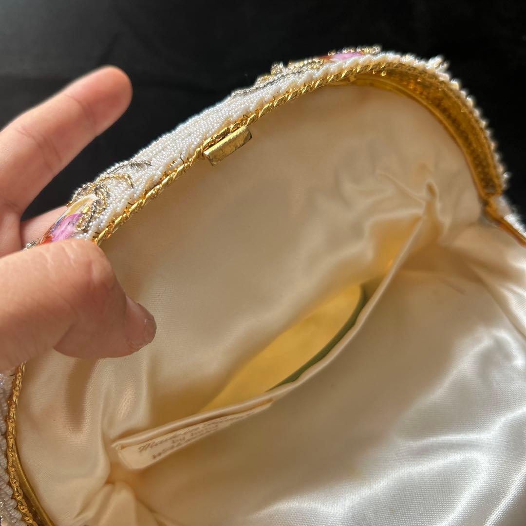 ヴィンテージ　フランス　ハンドメイド　ビーズバッグ　がま口　パーティーバッグ