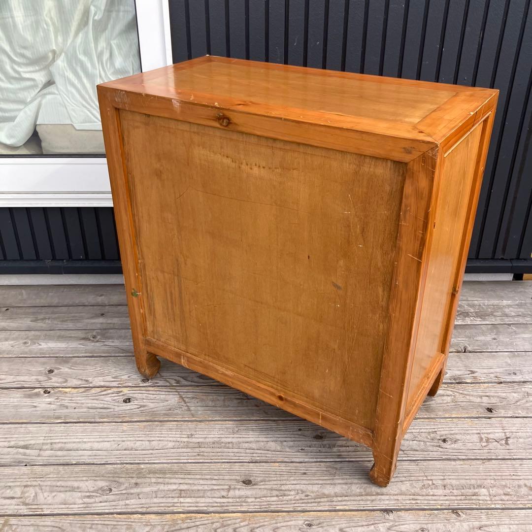 昭和レトロ 中国古典家具 古家具 格子型 木製箪笥 サイドボード 3段9