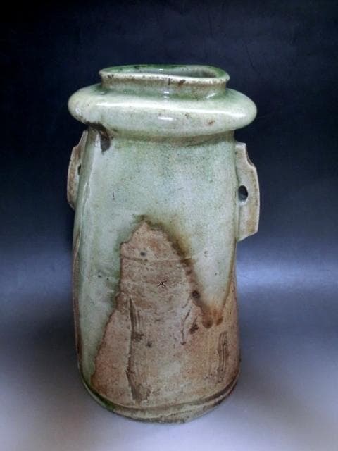 花瓶■伊賀釉【須田祥豊】作 明治初期 花器 京焼名工 耳付き 時代物 骨董品■