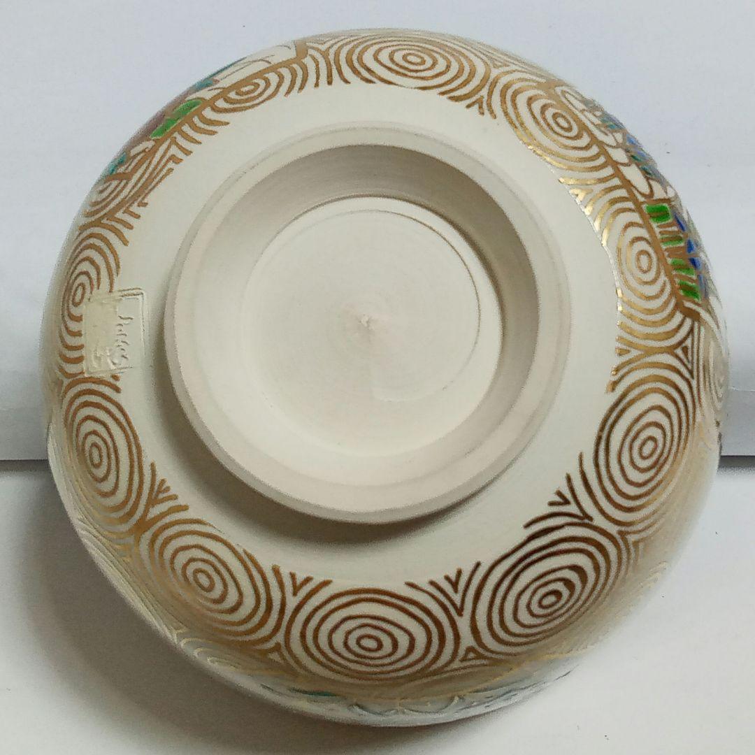 抹茶茶碗 金渦草花文 平安善峰造