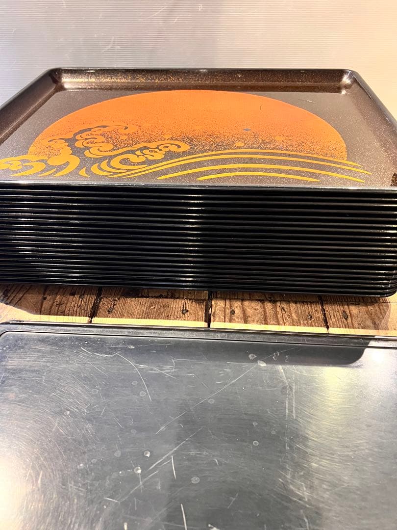 ④波　太陽　月　黒盆　和風　18枚　おまとめ　懐石　旅館　昭和レトロ