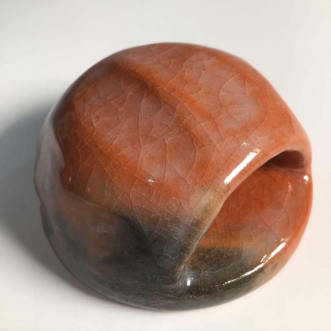 茶道具川崎和楽造赤楽大渡茶入共箱V9461