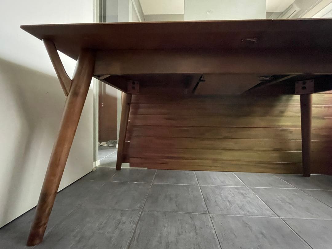 ■ウォールナット/天然木/無垢材 ダイニングテーブル　伸長式■ニトリ/フィルン