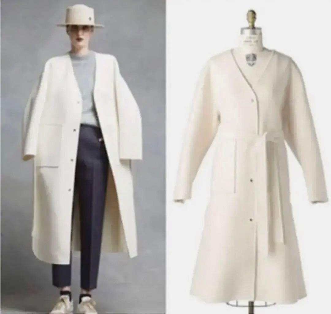 ドゥロワーDrawer ウールシルクツイルケヌキVネックコート36サイズ