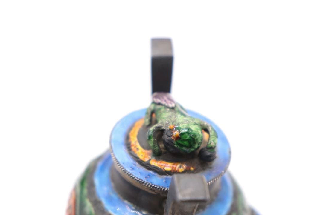 中国 清時代 福寿 銀製七宝焼獣足香炉 木箱入 送料込み250509 Moth