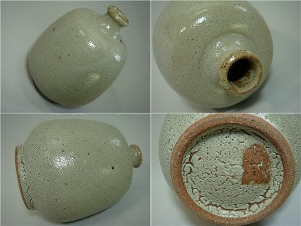 花瓶□灰釉 木器窯「田中和人作」中国漢口 花器 丸壺 共