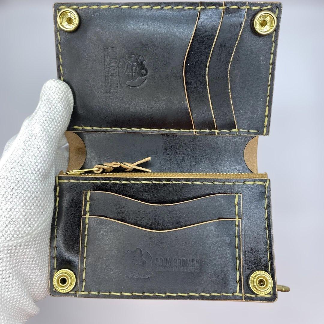 週末限定セール 折らずお札収納 茶芯 丘染めブラックの無骨トラッカーウォレット