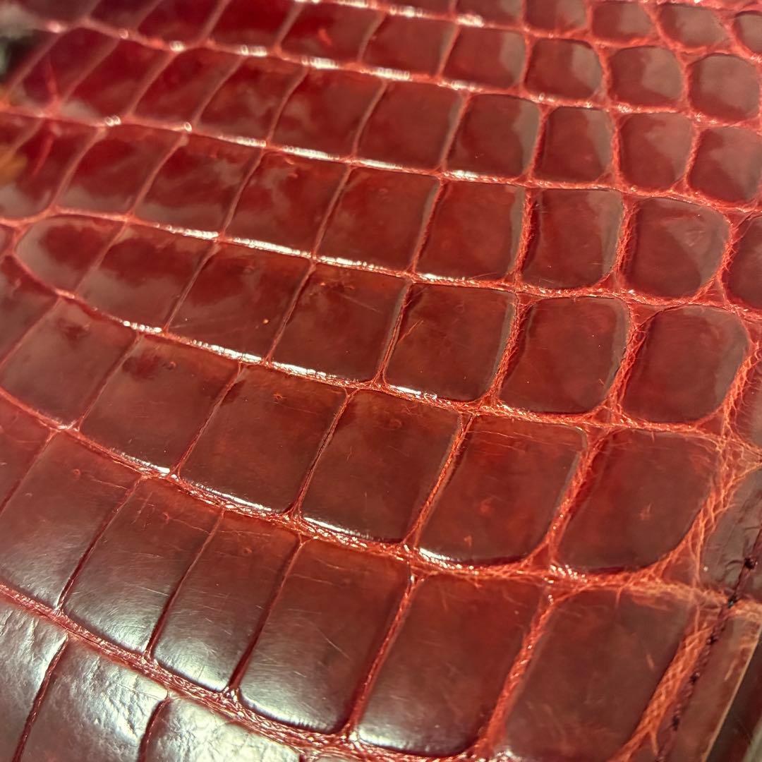 シャイニングクロコダイル　ハンドバック　ボルドー