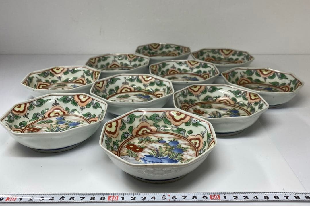 江戸中後期古伊万里赤絵向付10客木箱付東Y7-0314☆2Fトコヒ