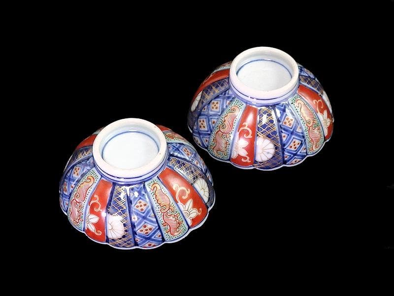 大聖寺伊万里　金襴手　寿紋に輪花豆楕円変形皿　向付　2客　E748AS-CSk