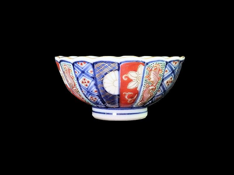 大聖寺伊万里　金襴手　寿紋に輪花豆楕円変形皿　向付　2客　E748AS-CSk