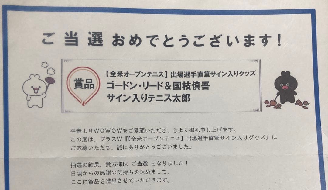 全米オープンテニス ゴードンリード 国枝慎吾 直筆サイン入り テニス