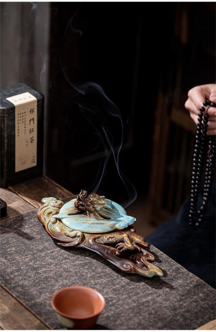 焼物香炉 祥竜盤香炉 香薫炉 香道 茶道 置物 装飾品 工芸品