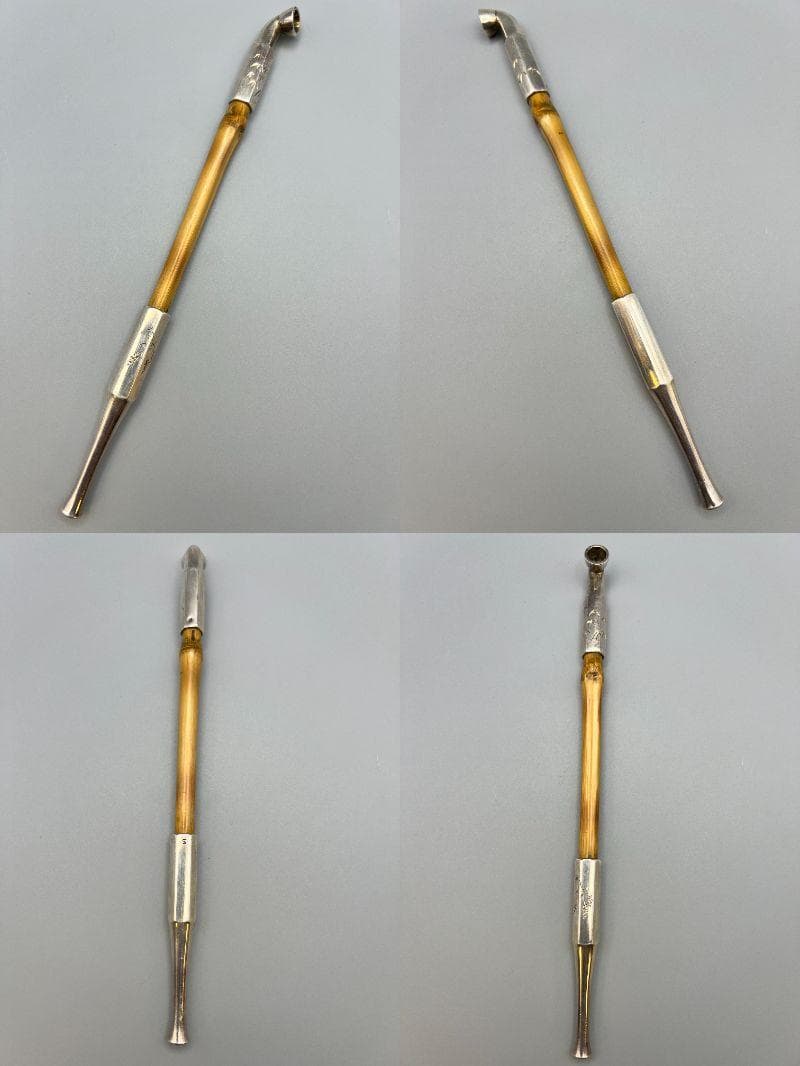 明治時代 竹製キセル入れ 在銘 紫檀製瓢箪高肉 蝸牛萌絵