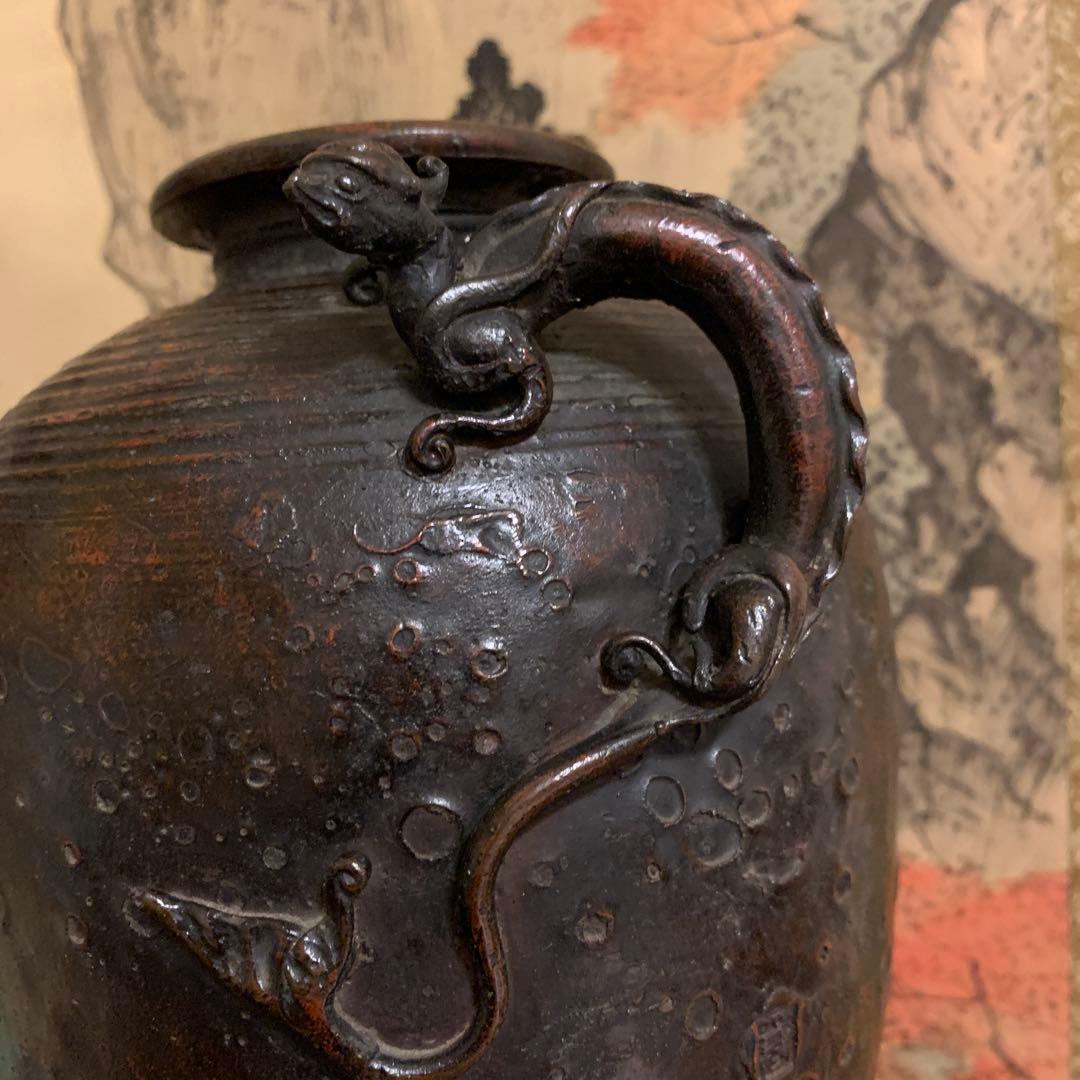 佐渡名工 光斎造　螭龍 銅置物　古美術 アンティーク　　246