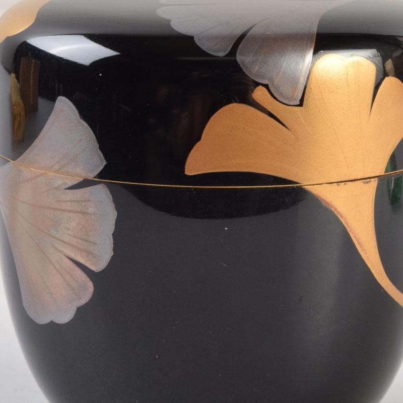 茶道具 塗師 越山作 銀杏蒔絵 中棗 共布共箱 V 9193 茶道具 塗師 越山