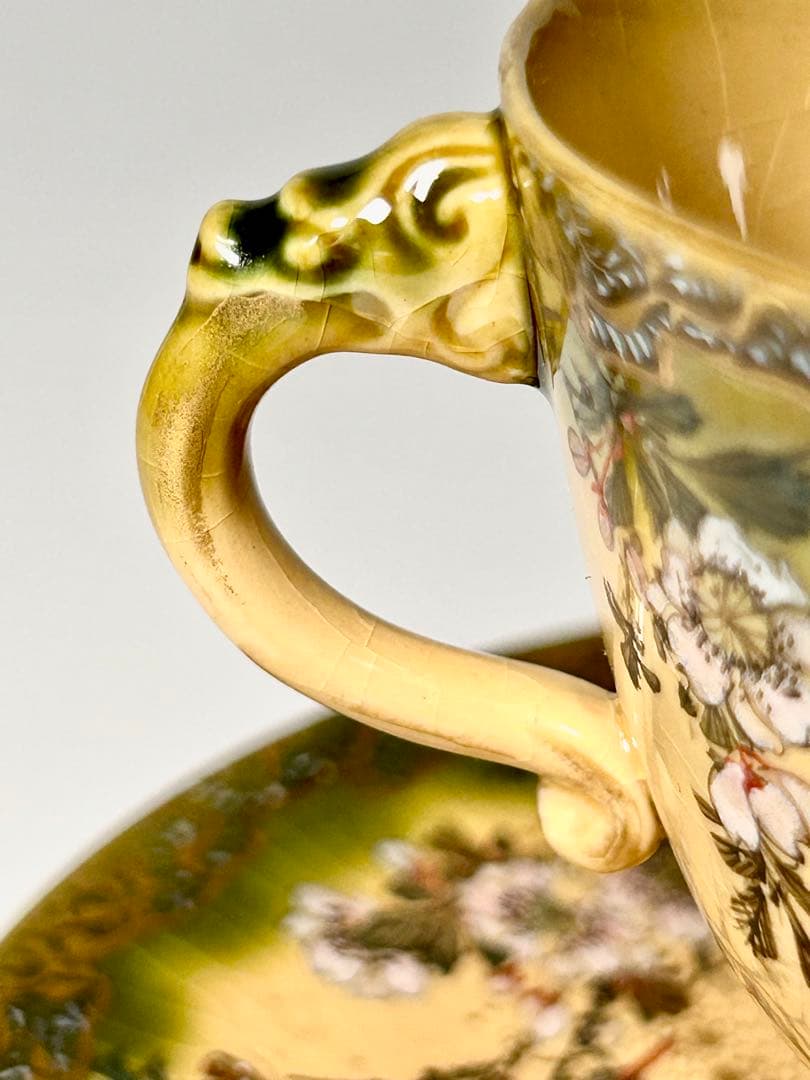 布志名焼 出雲若山 神戸春谷製 上絵花鳥文コーヒーカップ 島根 出雲