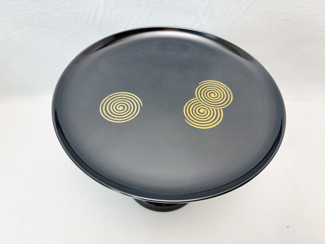 ほぼ未使用 茶道具 渦蒔絵 木製黒真塗 貴人高杯 淡々斎好写 干菓子器 元箱