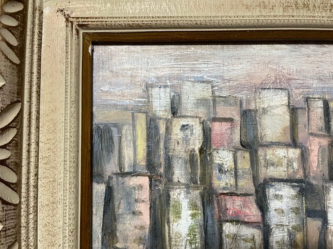 都市風景 油彩画 装飾的なフレーム付き