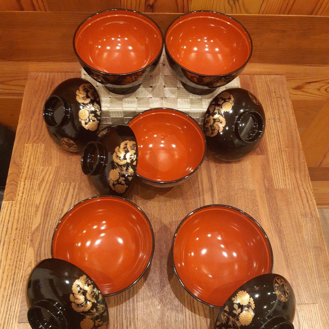 朱塗り蓋付き椀10客おわん塗椀漆器木椀