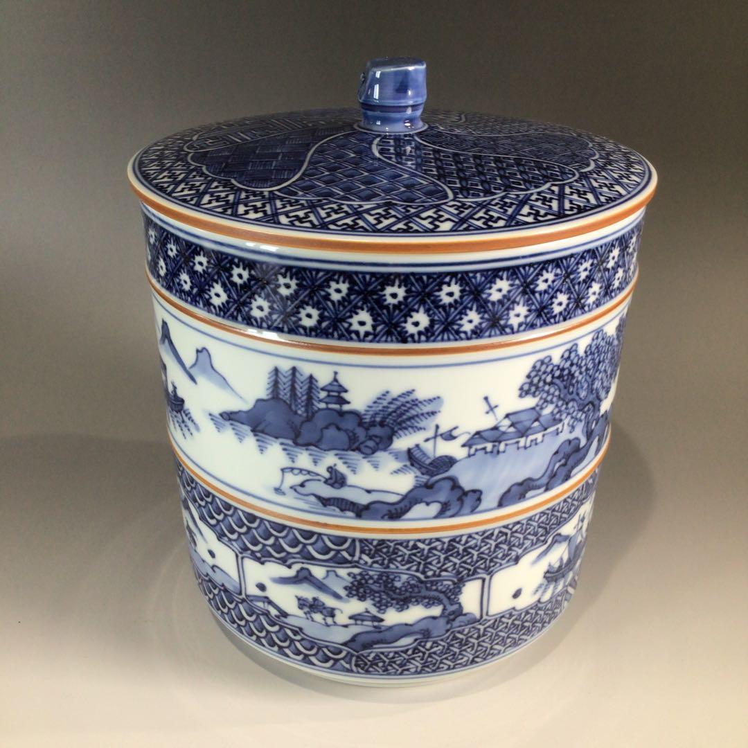 P717 水指 『平安秀峰造』『染付祥瑞写』『一重口水指』 共箱