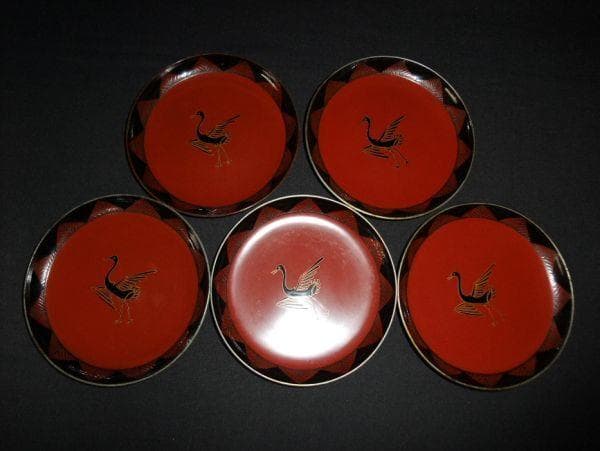 菓子器 取り皿 鶴 天然木 本漆器 明治期 時代物 骨董