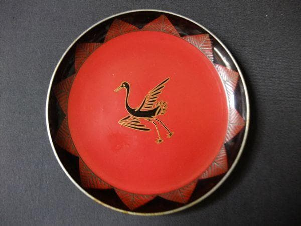 菓子器 取り皿 鶴 天然木 本漆器 明治期 時代物 骨董
