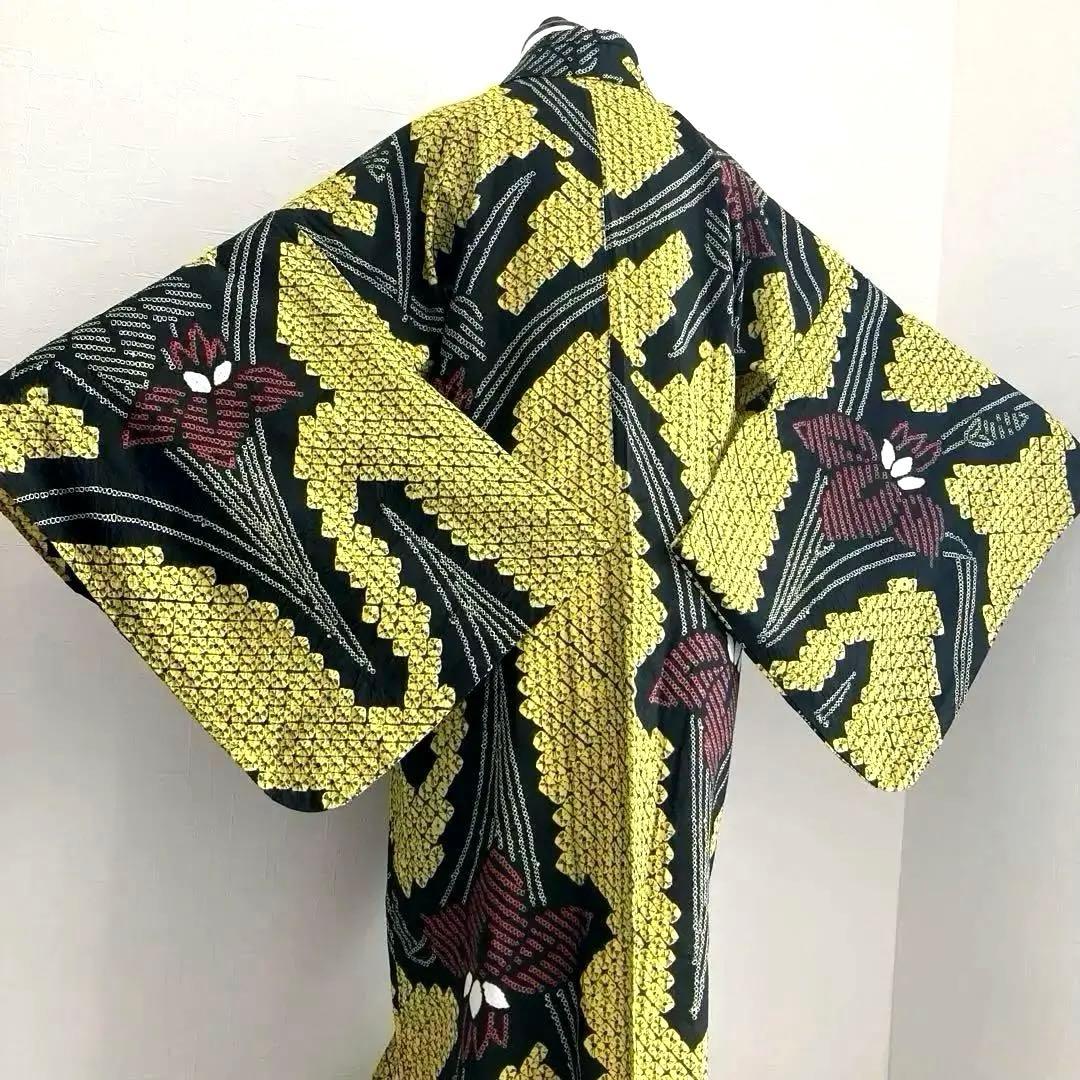 masami 有松絞り浴衣・蜘蛛絞り　菖蒲　身丈169・裄74No.-50